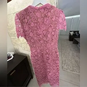 knee length dresses for ladies Pink Guipure Lace Midi Dress – self-portrait main image 1